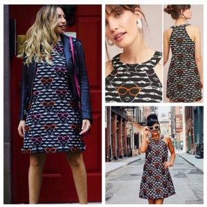 Hutch Anthropologie Sunglasses Face Embroidered Print Shift Dress Black White